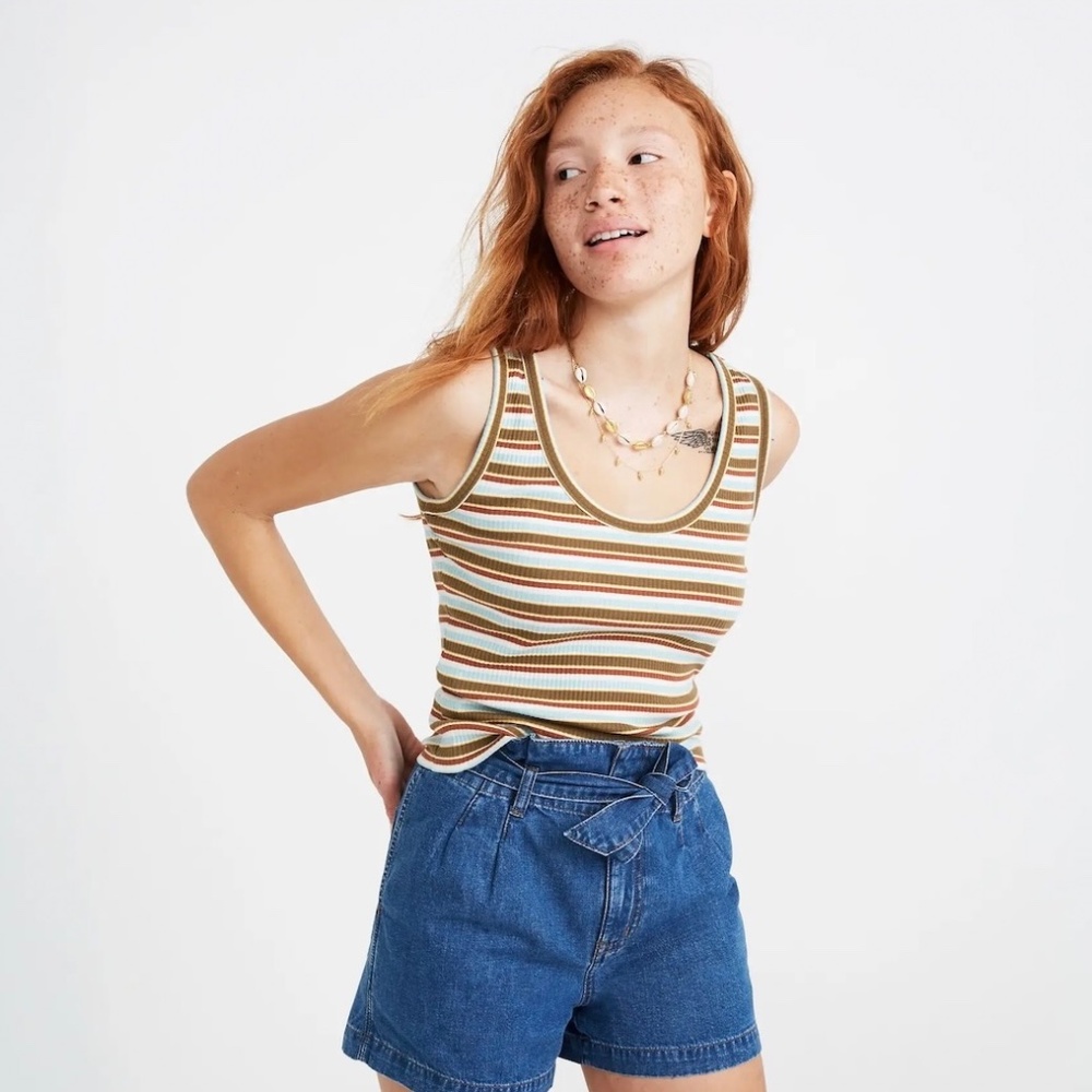 Madewell Ribbed Scoop Tank Top in Hermann Stripe, Size Large